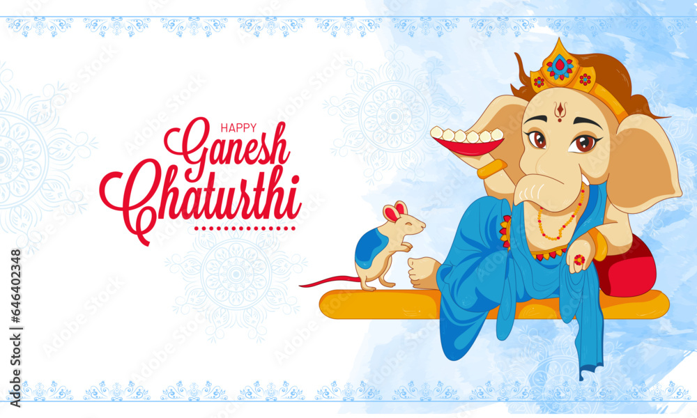 Obraz premium Happy Ganesha Chaturthi Indian festival celebration background with cute Lord Ganesha.