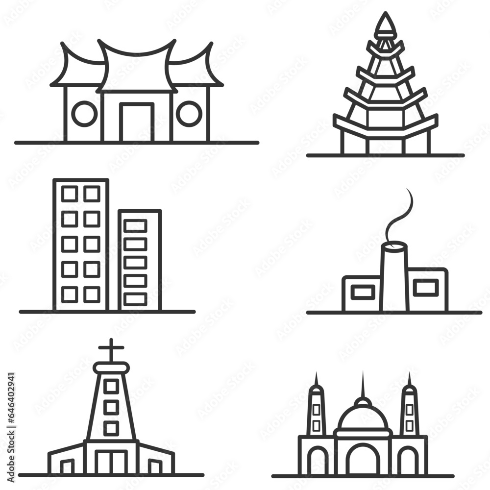 minimalist design, bundle set of icons for places of worship and buildings minimalist design, bundle set of icons for places of worship and buildings
