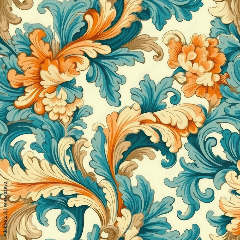 Fototapeta premium Beautiful rococo floral patterns, AI Generated