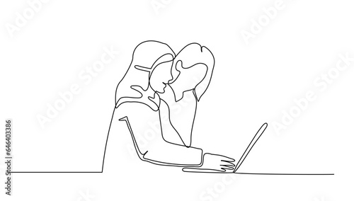 continuous line drawing of women meeting at the office. Group meeting concept design vector illustration	