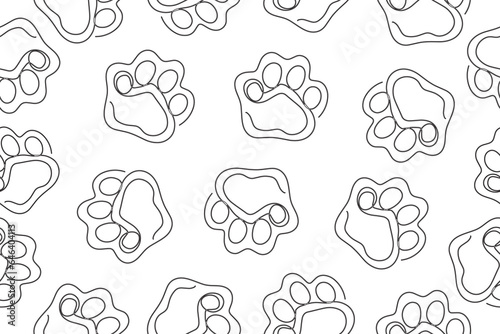 Seamless pattern of pet paw silhouette print. Abstract animal wallpaper and fabric design and decor.Vector illustration. Vector