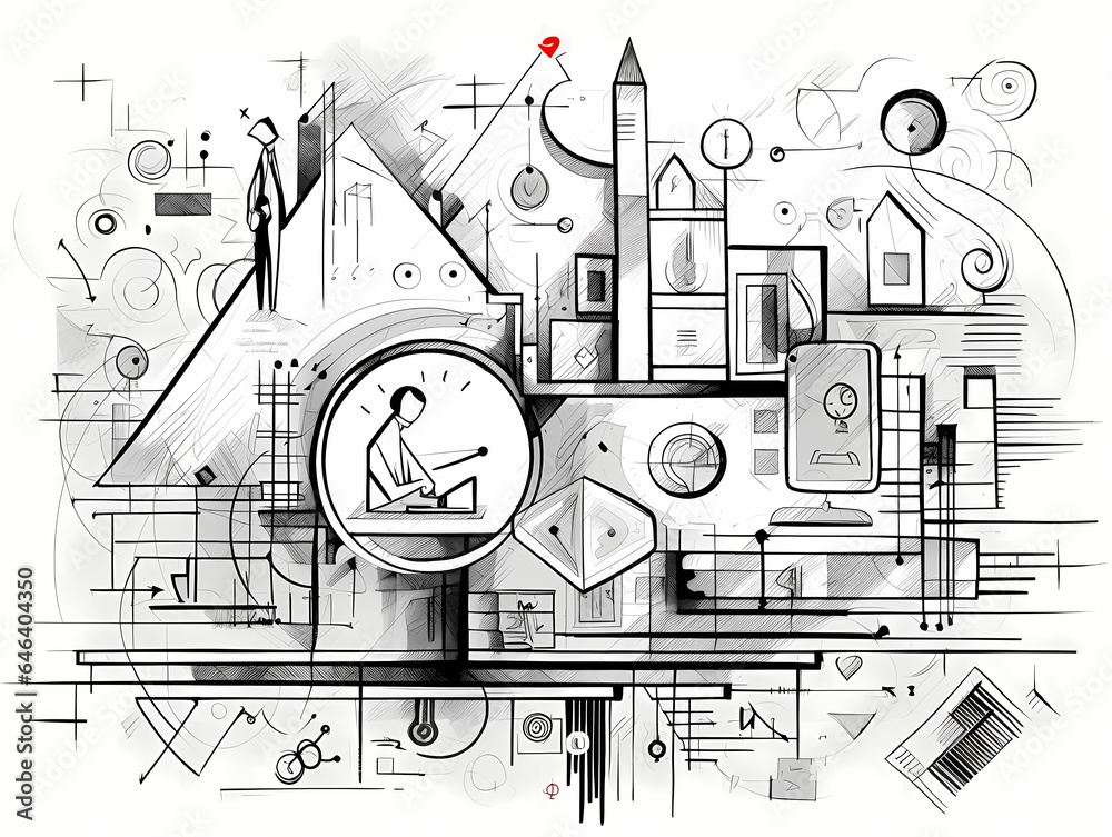 Naklejka premium Drawing Of A Man Sitting On A Laptop