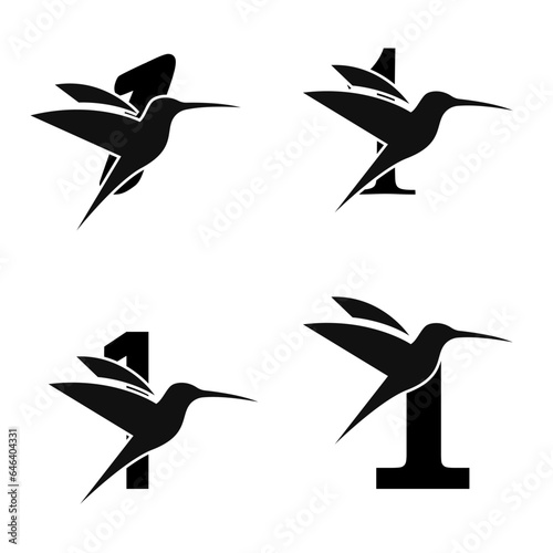 Number 1 initial Logo | Set Of Brids | Number And Bird Logo