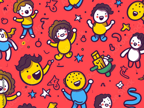 Seamless Pattern Of Cartoon Characters