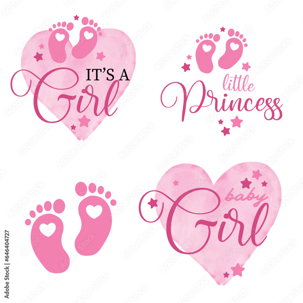 It's a Girl vector cute illustration for a baby gender annoucement