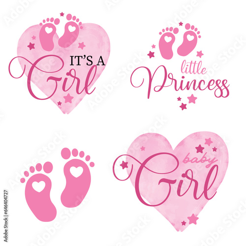 It's a Girl vector cute illustration for a baby gender annoucement