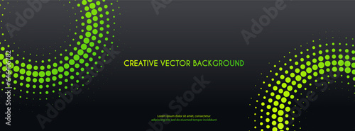 Abstract halftone dotted green circles dark background. Facebook cover, header, web banner
