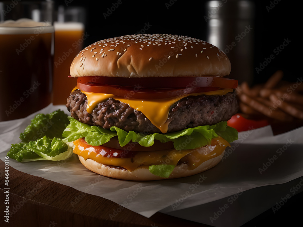 hamburger on a wooden table hamburger on a wooden table