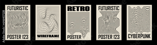 Retro futuristic abstract geometric y2k posters, wall art, t-shirt prints, banners. Glitch lines