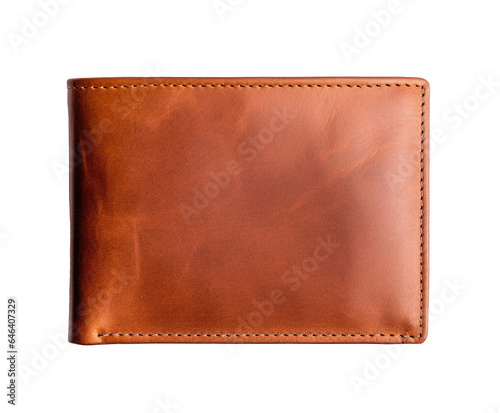 Brown leather wallet isolated on transparent background. PNG file, cut out