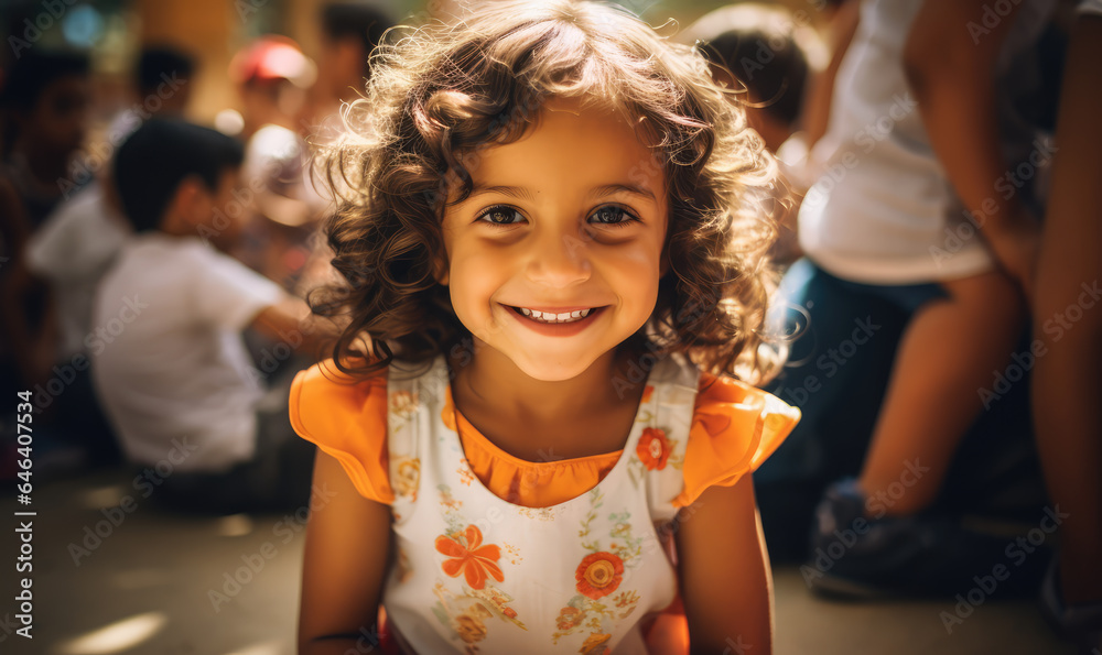 Student children arriving happily at school to study and play during Children's Day celebrations. Student children arriving happily at school to study and play during Children's Day celebrations.