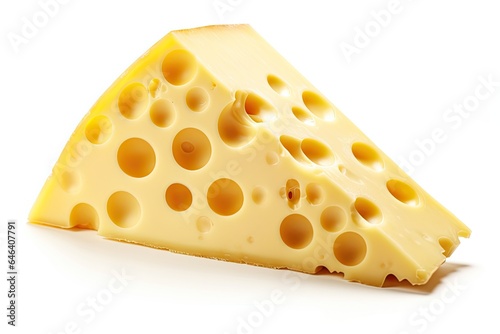 Wallpaper Mural Swiss cheese, isolated on a clean white background, showcasing its distinctive holes and creamy texture for a deliciously appetizing look. Generative AI Torontodigital.ca