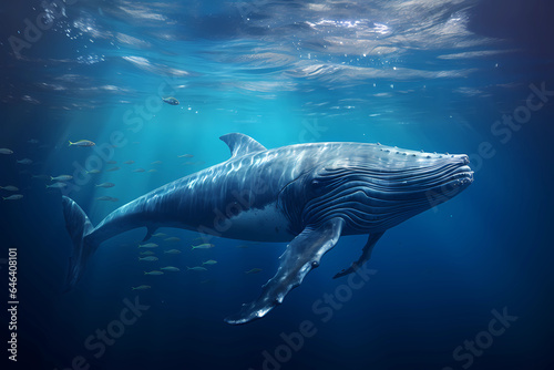 großer Wal (Blauwal, Buckelwal, Grauwal) im Ozean unter der Oberfläche, erstellt mit generativer KI