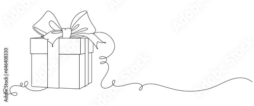 Out line drawing of gift box. Wrapped surprise package for christmas or birthday party .Party and celebration. Gift box line art outline vector illustration