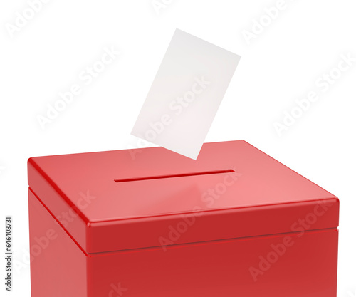 Red ballot box with voting paper on transparent background