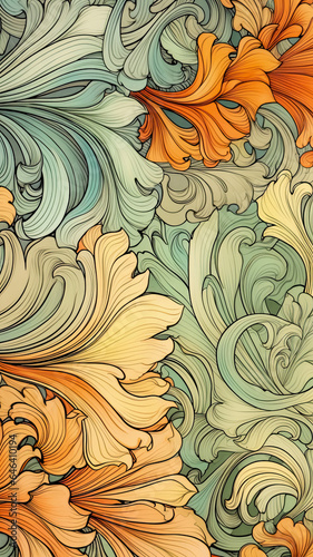 Wallpaper idea with decorative flowers in art nouveau style  vintage old art nouveau style