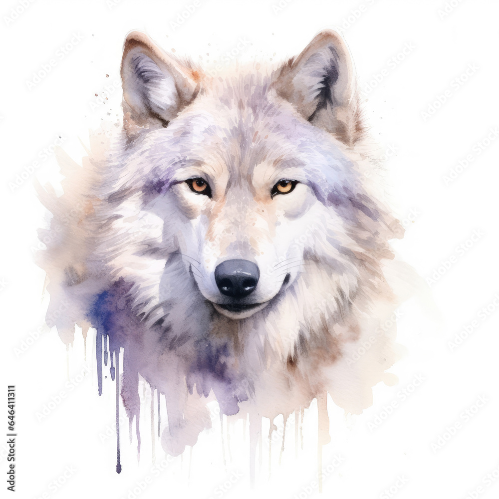 Watercolor tundra wolf. Generative Ai Watercolor tundra wolf. Generative Ai