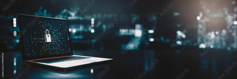 laptop on the screen lock. Cyber security, data protection concept ...