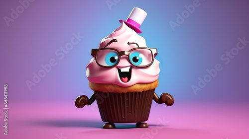 Funny cupcake cartoon character with pink hat