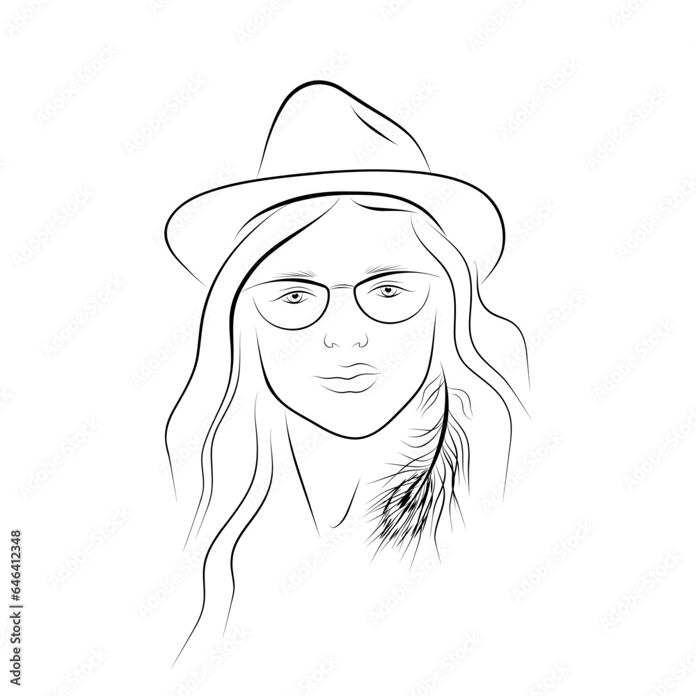 Abstract girl in a hat. Continuous line drawing. vector Abstract girl in a hat. Continuous line drawing. vector
