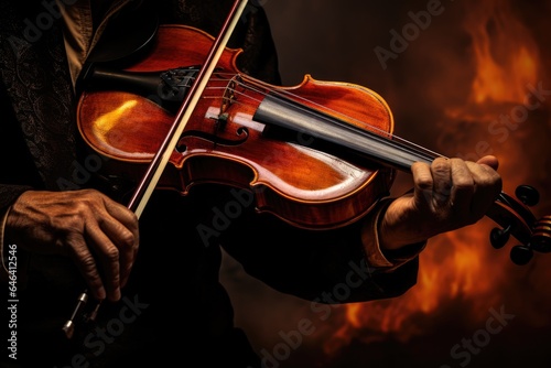 close-up view of musician hands playing violin
