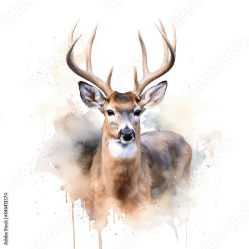 Watercolor white tailed deer. Generative Ai