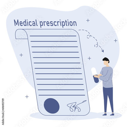 Medical illustration.The doctor writes a prescription for buying and taking pills.Concept of taking pills.Vector illustration.