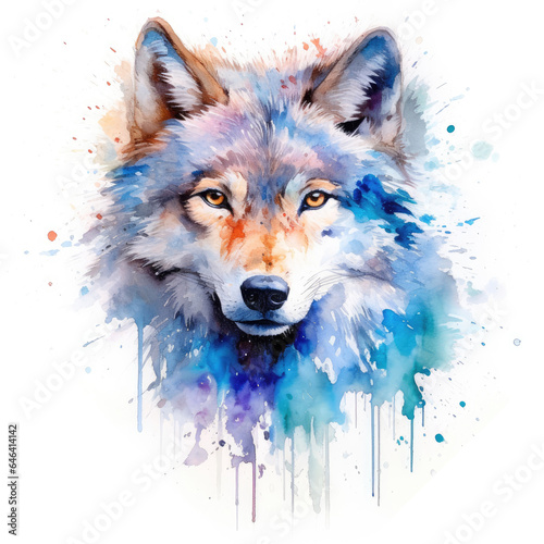 Watercolor wolf. Generative Ai photo