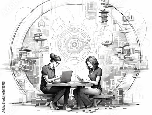 Man And Woman Sitting At A Table With A Laptop