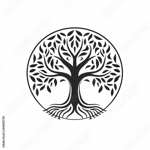 Black And White Tree With Leaves In A Circle