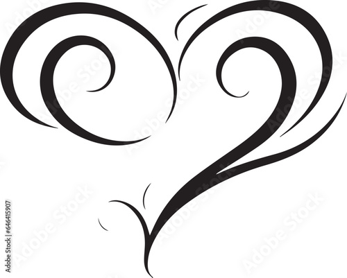 Black line heart on isolated white background