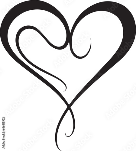 Black line heart on isolated white background