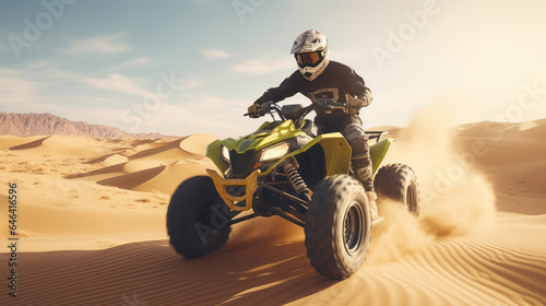 Desert Dunes Adventure: Extreme Offroad Quad Biking with Helmeted Drive.
