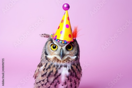 Funny Owl with Hat: Bright Pastel Animal Illustration for Cards and Banners, Birthday Party Invitation, Advertisement