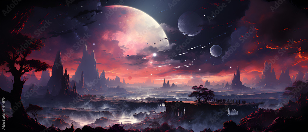 Dark Fantasy Alien Planet Landscape, Generative AI