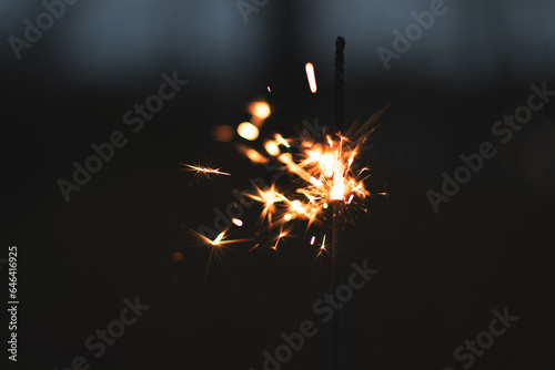 photography  sparkler close-up on a dark background  holiday lights 