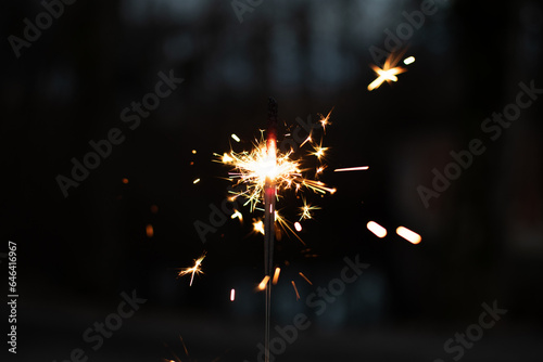 photography  sparkler close-up on a dark background  holiday lights 