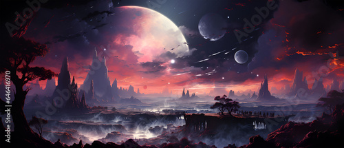 Dark Fantasy Alien Planet Landscape  Generative AI