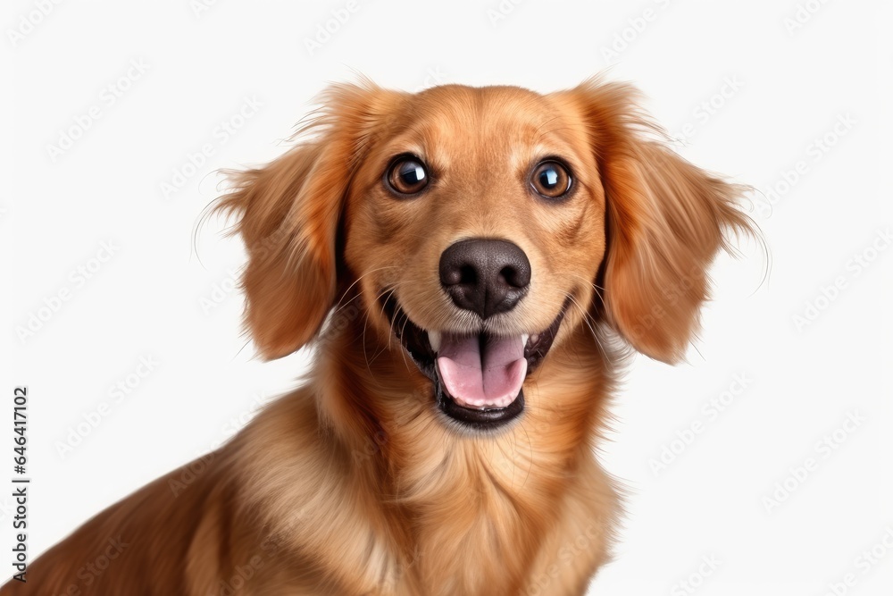 Brown dachshund on a white background. Playful and cute dog