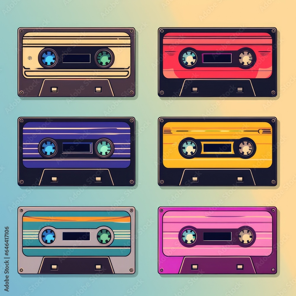 Fototapeta premium audio cassette tapes pattern on pink background. AI Generated
