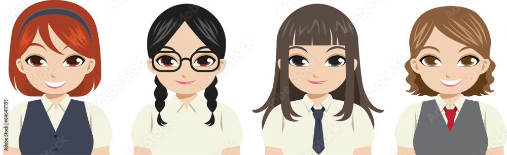 four girls in an uniform school with variant hair four girls in an uniform school with variant hair