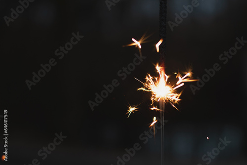 photography  sparkler close-up on a dark background  holiday lights 