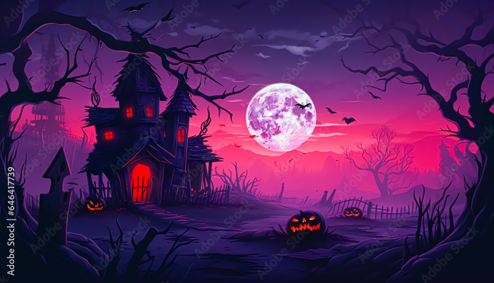 Cute halloween house banner background