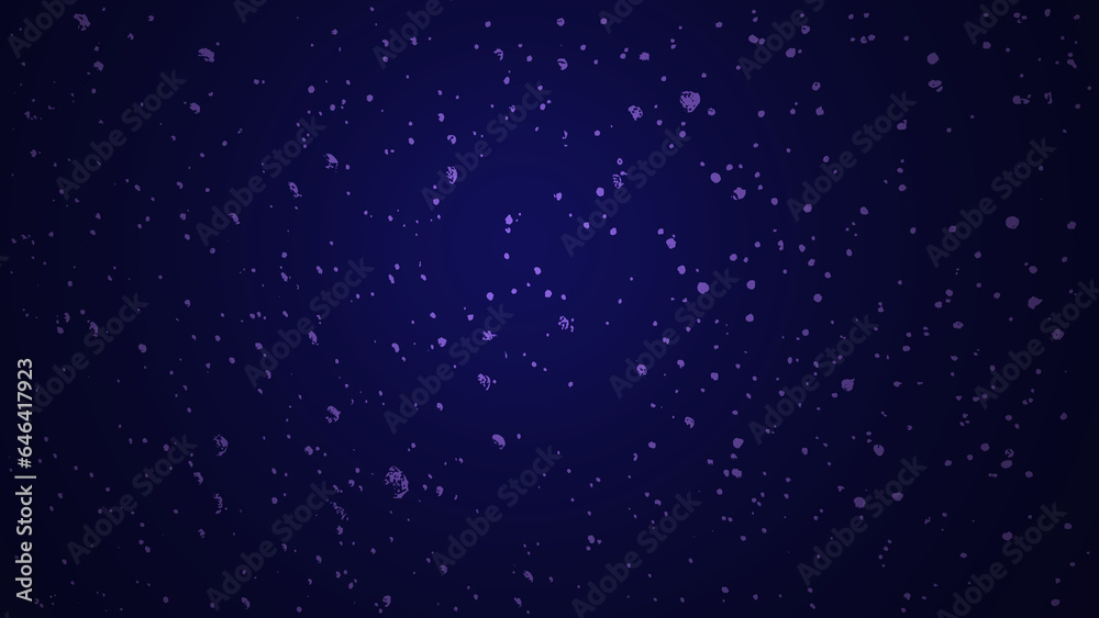 Fototapeta premium Christmas snowfall on starry night sky in soft purple light. Dark abstract background