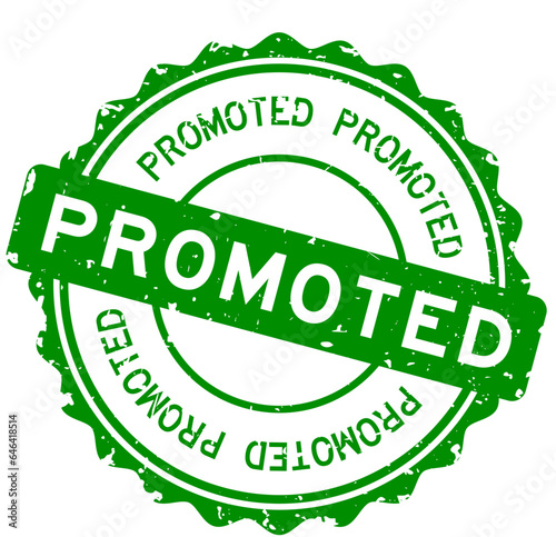 Grunge green promoted word round rubber seal stamp on white background