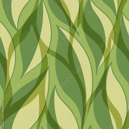 Green leaves seamless vector pattern. Watercolor tea leaf background, textured jungle print