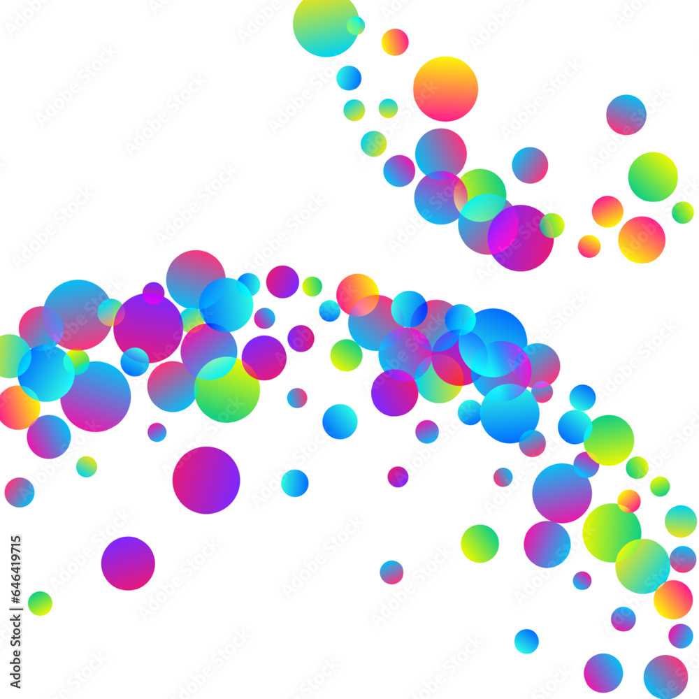 Modern falling confetti scatter vector illustration. Rainbow round elements new year decor. Cracker poppers flying confetti. Prize event decoration background. Joy particles.