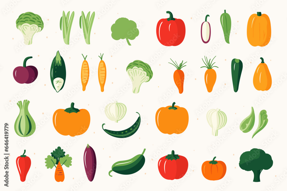 Fototapeta premium Collection of hand-drawn vegetable illustrations