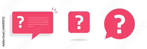 Question mark icon red vector graphic simple image, ask inquiry query pictogram bubble speech message notice notification clipart set