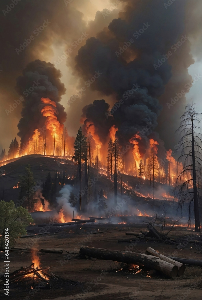 The ecological impact of a wildfire in a forest.